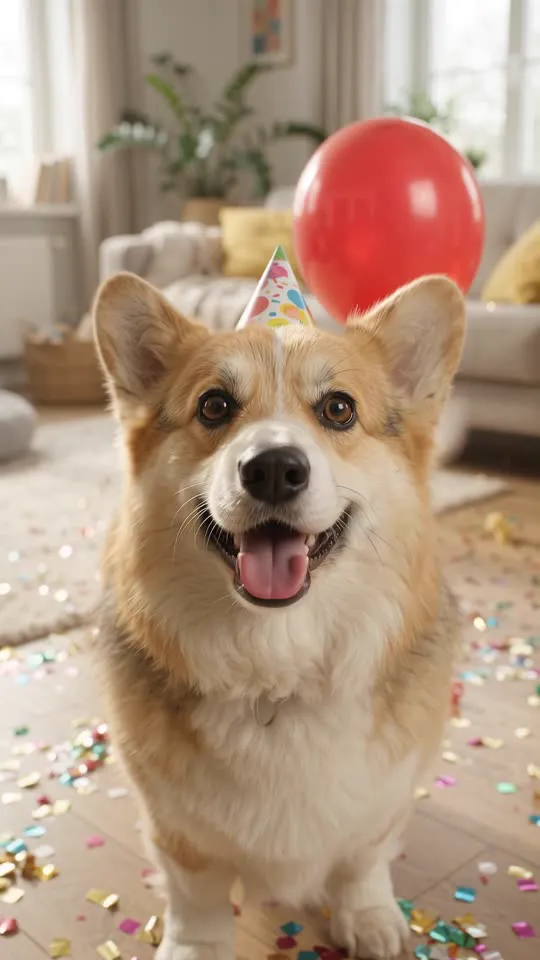 Corgi z balonami: sto lat